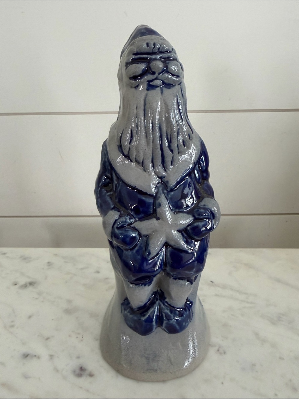 Vintage Salt Glaze Cobalt Blue Christmas Santa Bell
